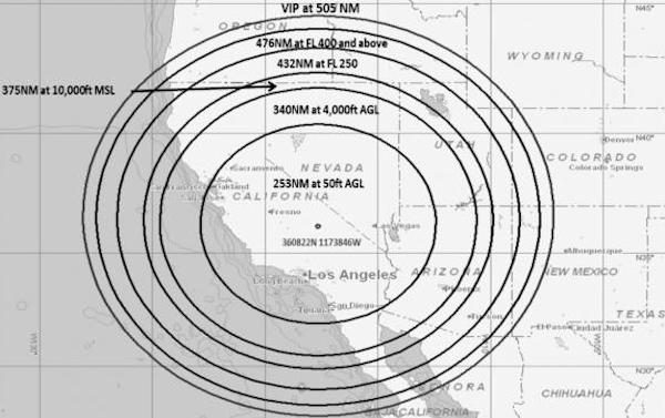 GPS radius of affected area.